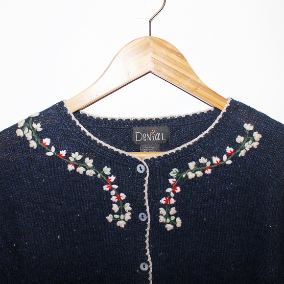 Denial Vintage Blue Floral Embroidered Cardigan M - Picture 2 of 4